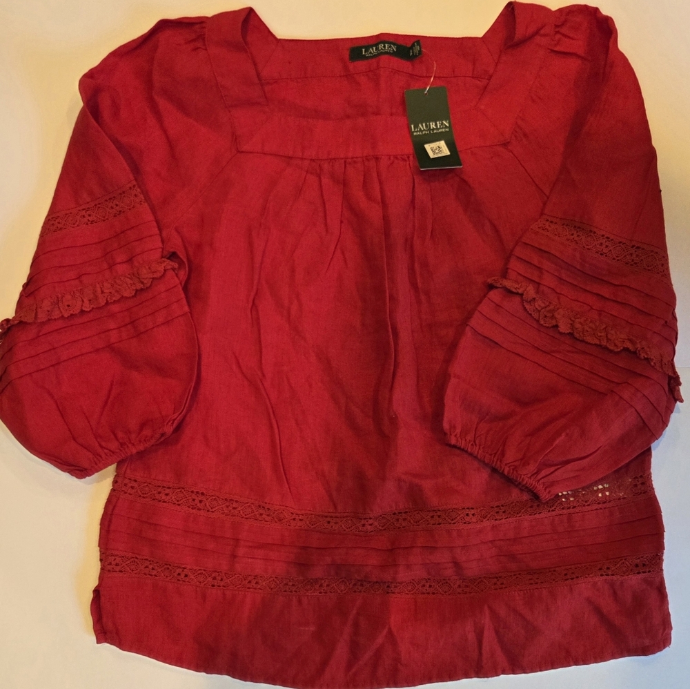 Women's Lauren Red Peasant Blouse